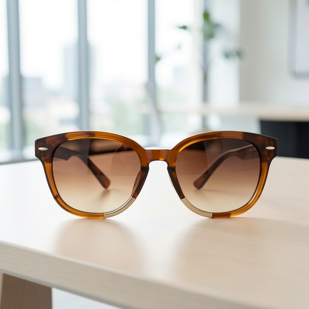 Gafas de sol unisex con montura de acetato color carey marrón, lentes de cristal polarizado en tono ámbar y bisagras metálicas doradas